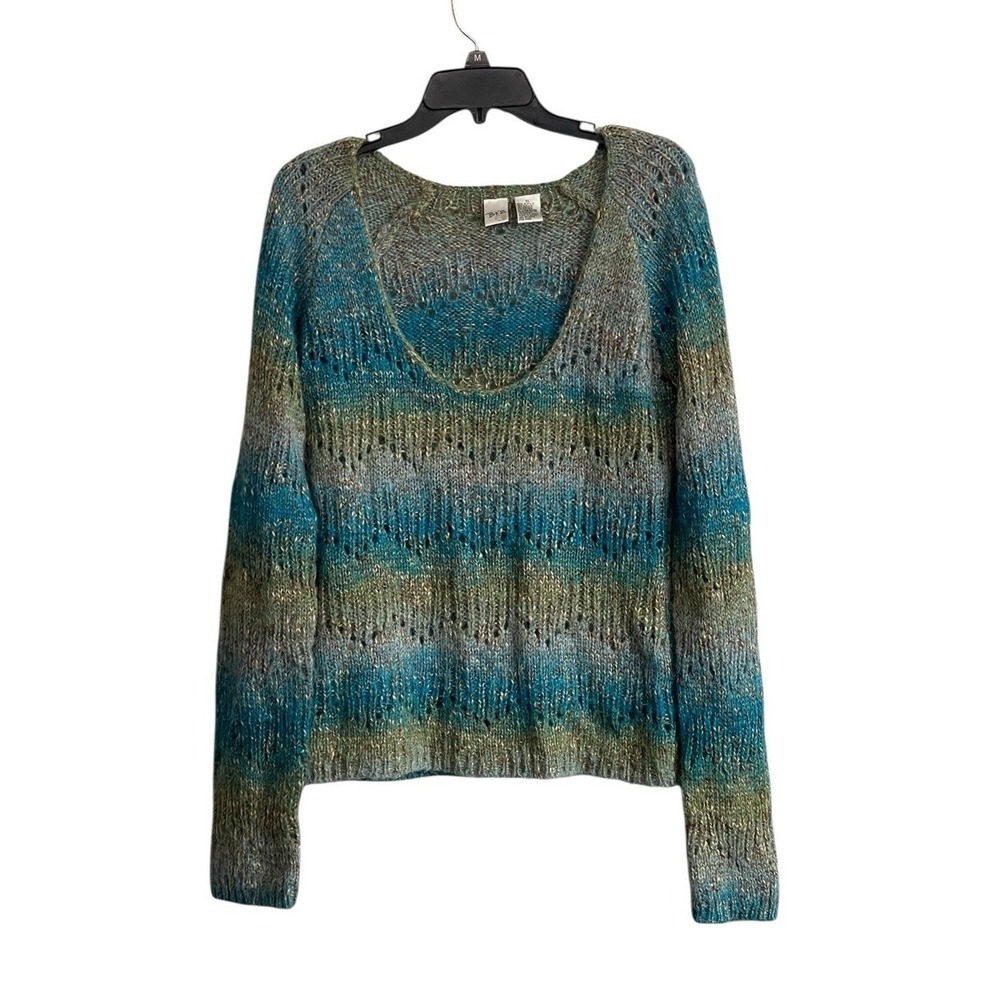 Y2K Sweater BKE XL Alpaca Mohair Scoop Neck Long Sleeve Fitted Open Knit